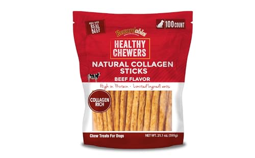 Rewardables | Healthy Chewers | Natural Collagen and Beef Sticks for Dogs | 100 Count | High Protein and Limited Ingredient Dog Chews