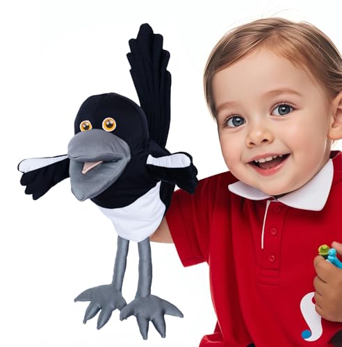 Steve and Maggie Plush Toy – Maggie Magpie Hand Puppet for Kids 1+, Soft Bird Puppet for Pretend Play, Nursery Rhymes & Learning, Interactive Toddler Toy for Easter Basket Stuffers (Small)