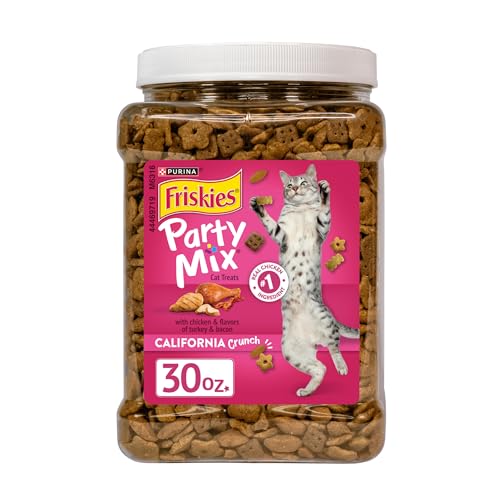 Purina Friskies Party Mix California Crunch with Chicken and Flavors of Turkey and Bacon Cat Treats - 30 oz Canister