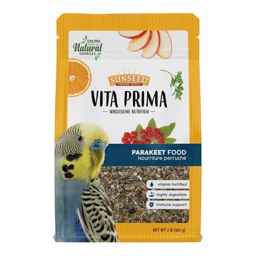 Sunseed Vita Prima Parakeet Food 2 lb - Grains Seeds Vegetables Fruits and Live Micro Organisms Delivering Wholesome Daily Nutrition and Foraging Variety Your Parakeet Deserves