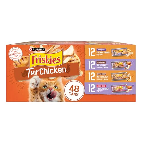 Purina Friskies TurChicken Turkey and Chicken Wet Cat Food Variety Pack with Meaty Bits, Filets, and Extra Gravy, 48 ct.
