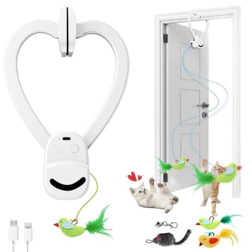 CATPICK Interactive Cat Toys for Indoor Cats - Automatic Flying Bird & Mouse Doorway Hanging Toy, USB Rechargeable Electric Kitten Toy for Hunting Instinct, Enrichment & Exercise, 2 Birds & 1 Mouse