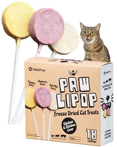 MalsiPree Cat Lollipop Treats - Interactive Cat Toy & Freeze Dried Cat Treats - Fun Suckers & Pops - Healthy Cat Birthday Treats, Cake Alternative & Snack - Food Toppers Chicken & Pumpkin, 18 Pack