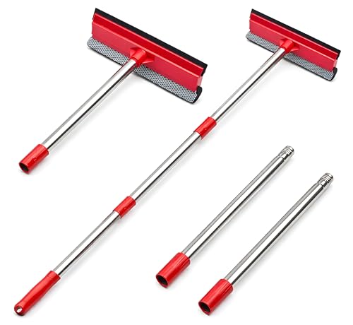 DSV Standard Window Squeegee, 2-in-1 Window Cleaner with 55" Extension Poles, Window Washing Kit, Glass Door Cleaner, Multi-Use Car Windshield Cleaning Tool with Long Handle for High Outdoor Windows