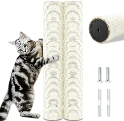 Cat Scratching Post Replacement Pole, 2 PCS 15.7in Cat Tree Replacement Post, Natural Sisal Cat Tree Replacement Parts with M8 Screws, Cat Scratch Post for Refurbishment (15.7in/40cm)
