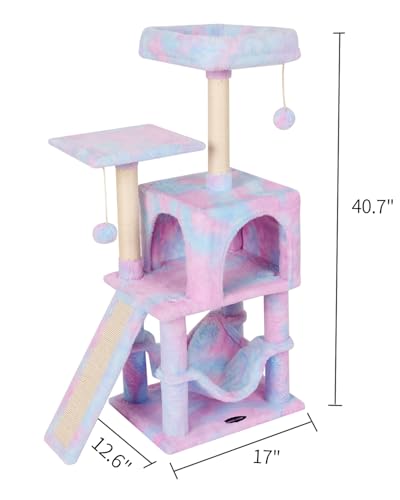 Rainbow Cute Cat Tree for Indoor Cat Tower with Scratching Post Modern Activity House Hammock Hanging Ball Condo with Board
