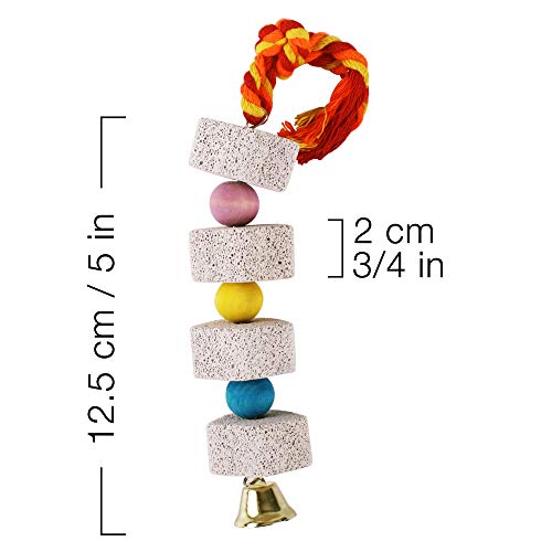 Unibene Parrot Chewing Toy, Bird Beak Grinding Stone with Bell, Lava Block Calcium Supplement Food for African Greys Conure Eclectus Budgies Parakeet Cockatiel Hamster Chinchilla Rabbit, 2 Pack