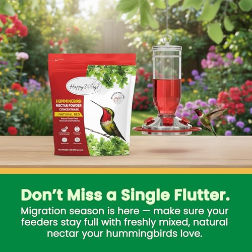 Happy Wings Hummingbird Food Powder 2 Lb (32 Oz) – Natural Red Nectar for Hummingbird I Makes 192 fl oz Solution – Nectar Hydration Powder Made with Cranberry & Beetroot – Easy Mix, No Boil Formula
