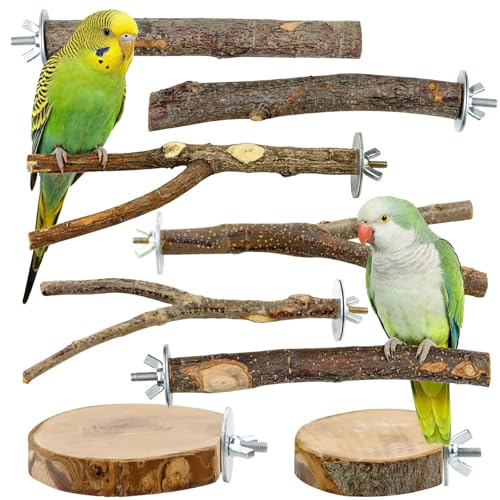 8 PCS Bird Perch Set for Cage - Natural Apple Wood Platforms & Hardwood Branches for Parakeets, Budgies, Cockatiels - Small Bird Habitat Gym, Climbing Stand & Safe Chew Toys