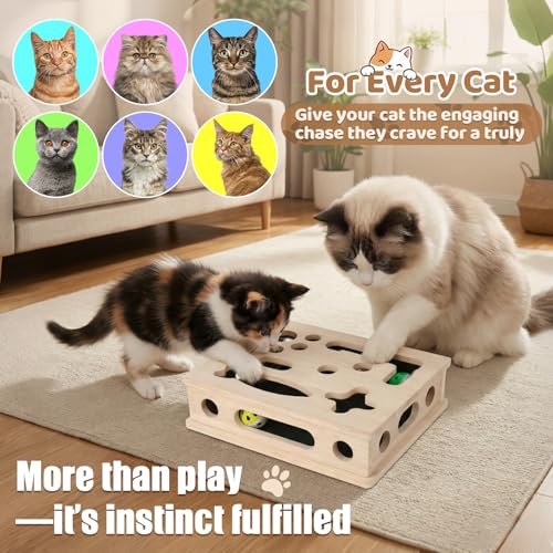Cat Scratch Puzzle Enrichment Box, Smooth Solid Wood Cat Nail File Enrichment Box with Built-in Sandpaper, Cat Nail File Box Stress Free Alternative to Clippers & Grinders(No Bell Ball)