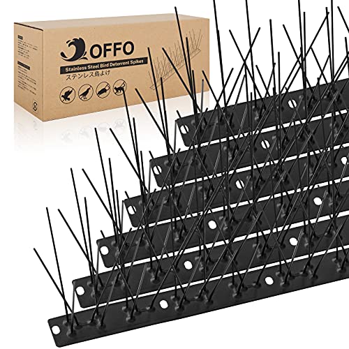 OFFO Black Pre-Assembled Bird Spikes, 304 Stainless Steel Pigeon Spikes for Outside, Cover 10.8 Feet, Easy Installation for Balcony, Roof, Window Sills, Keep Building Surfaces Clean