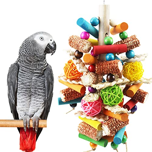 Bird Toys, Parrot Toys for Large Birds, Natural Peppered Wood African Grey Parrots, Macaws, Cockatoos, Parrot chew Toys, Aviary Hanging Toys