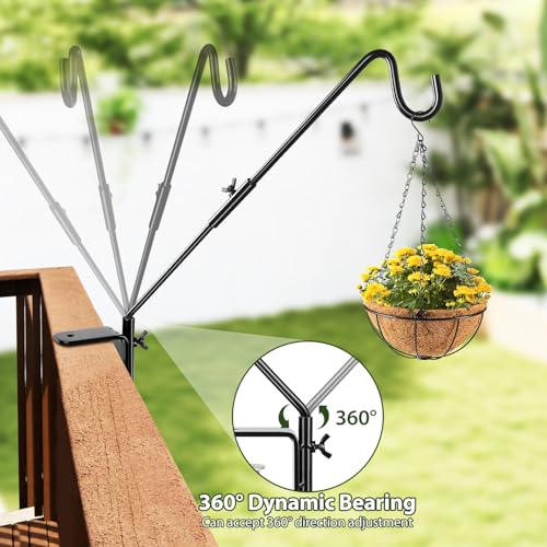 BOLITE Heavy Duty Deck Hook, 20 Inch Bird Feeder Hanger for Hummingbird Feeders, Planters, Lanterns, Wind Chimes, 360° Rotatable Arm, Black, Birthday Gifts for Women Men, Gifts for Mom Dad