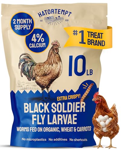 Hatortempt 10lb Dried Black Soldier Fly Larvae - More Calcium Than Mealworms for Chickens - High Protein Chicken Feed Treats for Laying Hens, Wild Birds and Duck Food