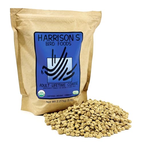 Harrison's Bird Foods Adult Lifetime Coarse Certified Organic Non-GMO Daily Maintenance Formula for Medium to Large Birds, Parrots, Cockatoos, Macaws etc, Suitable for All Life Stages 2.27kg/ 5lb