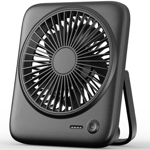 Otlonpe Personal Portable Desk Fan, 4000mAh Small Rechargeable Portable Fan Battery Operated & USB Powered for Travel Sleeping Bedroom Office Home Table, Cordless, Quiet, 4-Speed, 6.5 Inch (Black)