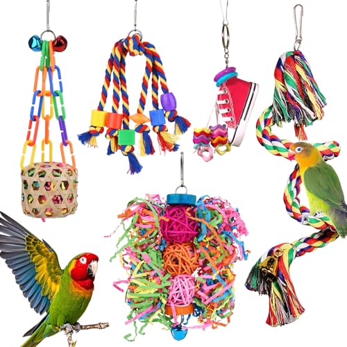 Bird Toys for Parakeet,ESRISE Parrot Conure Chewing Shredding Foraging Toys with Rope Perch, Bird Cage Accessories for Cockatiel Budgies Lovebird