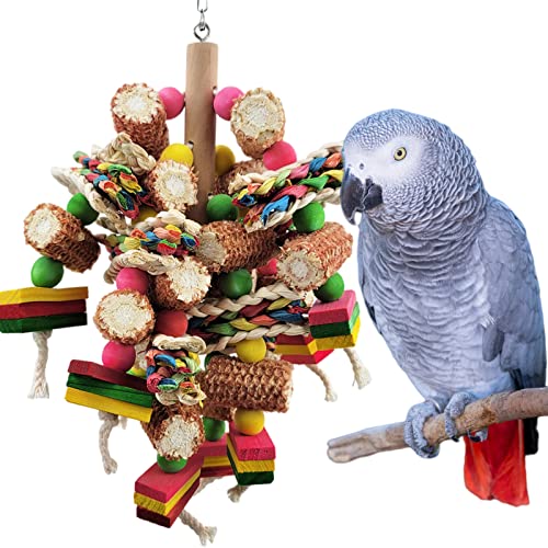 Bird Toys, Parrot Toys, Bird Toys Made of Natural Multi-Colored Wooden Blocks for African Grey Parrots, Parrots, Small and Medium-Sized Birds to Exercise Beak Strength