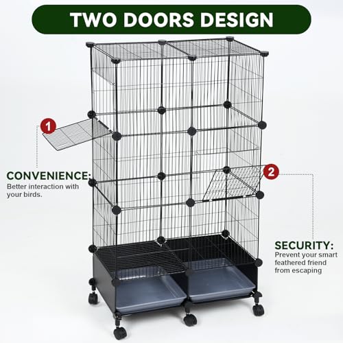 VISCOO Upgraded Encrypted 46-Inch Bird Cage, with Wooden Perches, Metal Parakeet Cage with Slide-Out Tray, Water Bottle&Feeder, Bird Cages for Parrot,Parakeets,Cockatiel,Lovebird,Small Mid-Sized Birds