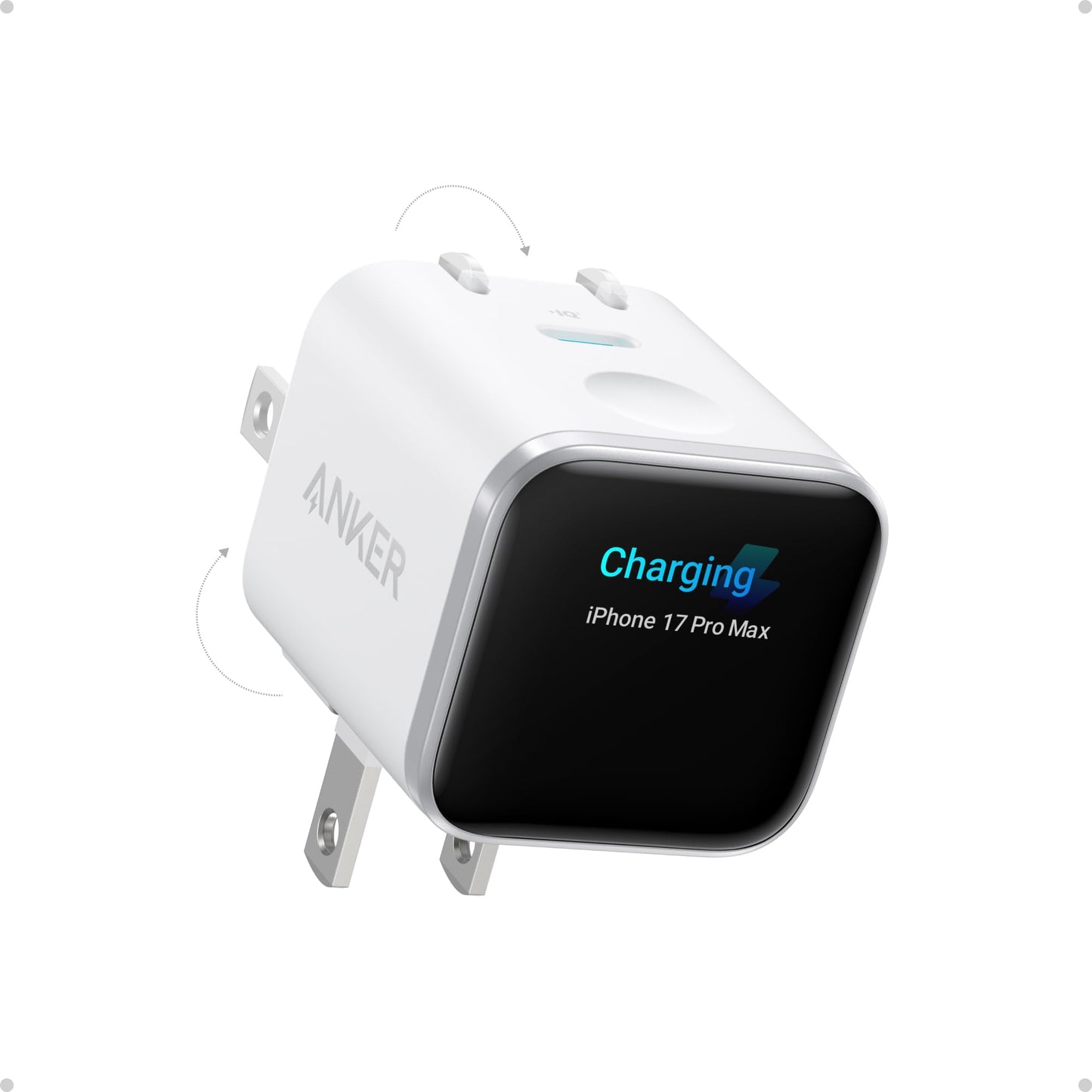 Anker Smart Display Charger,Anker Nano 45W Max GaN Fast Charging USB C Charger Block,180° Foldable Plug,Smart Recognition,Built-in Care Mode,for iPhone17/16/15(Non-Battery,One USB-C Port,No Cable)