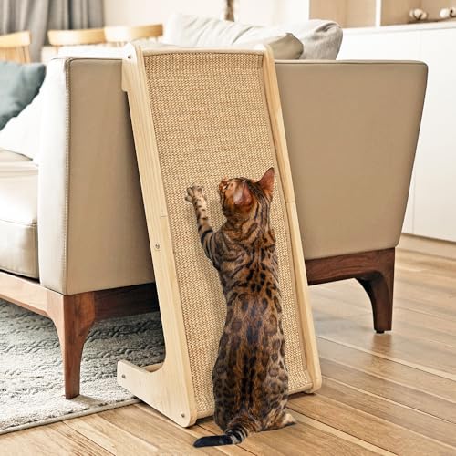 PETKARAY Cat Scratcher, Cat Sisal Scratching Ramp, L Shape Cat Scratch Pad for Indoor Cats, Wall Furniture Protector with Catnip Large