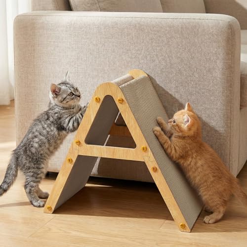Conlun Cat Scratcher Cardboard with Wood Frame, 3-in-1 Vertical & Horizontal Scratching Pad, Reversible Cat Scratch Board, Durable Furniture Protector for Kittens & Small Cats
