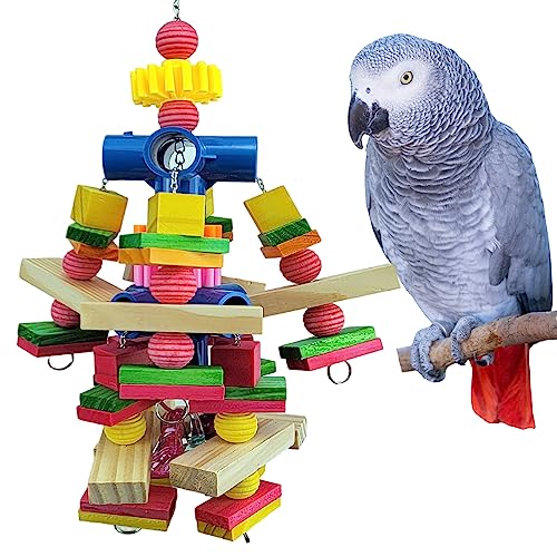 Parrot Toys for African Grey Parrots, Cockatoos, Small Macaws, Parrots Small and Medium Birds Natural Wooden Safe and Durable Chew Toys and Bird Cage Accessories