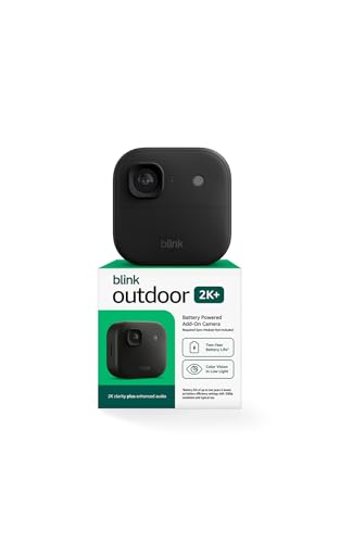Blink Outdoor 2K+ (newest model) — Wireless smart security camera, 2K video resolution, enhanced audio, two-year battery. Required Sync Module not included — Add-On (Black)