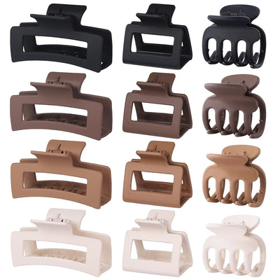 3 Styles Hair Clips for Women Small Medium Big Claw Clips for Thin Thick Hair 12 Pcs Hair Claw Clips Hair Clips Combination Hair Accessories for Women (Brown) - Mart Station