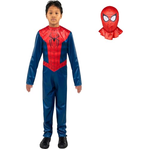 MARVEL Spider-Man Official Youth Halloween Costume - Premium Printed Jumpsuit with Pull On Fabric Mask