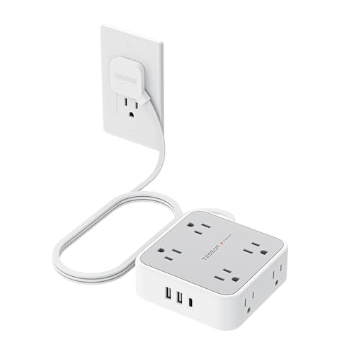 TESSAN Surge Protector Power Strip with 900J Surge Protection, 5 Ft, Grey | 8 AC with 3 USB Ports (1 USB C), Flat Plug Extension Cord, 3 Sided Outlet Extender with Power Switch for Office, Dorm