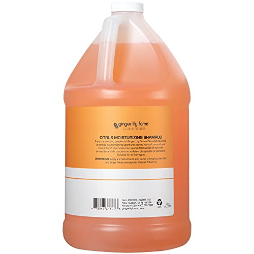 Ginger Lily Farms Club & Fitness Moisturizing Shampoo for All Hair Types, 100% Vegan & Cruelty-Free, Citrus Scent, 1 Gallon (128 fl oz) Refill