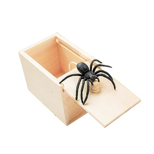Winbar Rubber Spider Trick Box, Wooden Prank Toy for Adults and Children | Natural wood, rubber material, smooth texture, fun for parties and office pranks, reduce stress, safe and fun