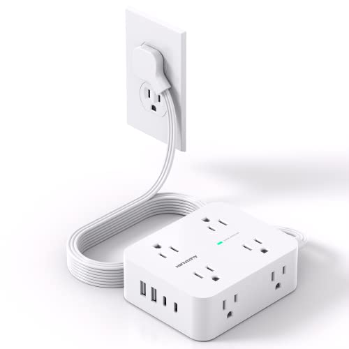 Surge Protector Power Strip, HANYCONY Extension Cord with Multiple Outlets, 5 Ft Ultra Thin Flat Plug 8 Outlets 4 USB Ports(2USB C), 1080J Outlet Extender for Home Office College Dorm Room Essentials