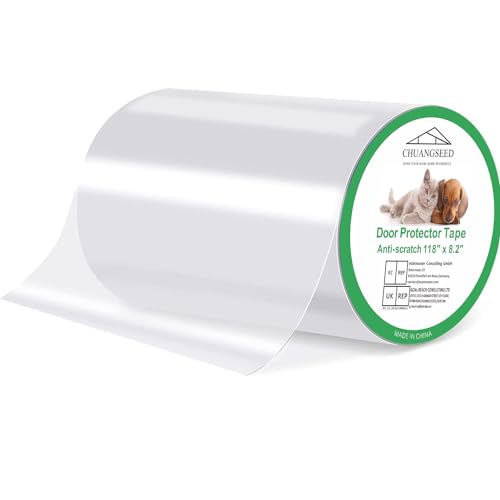 Door Protector from Dog Scratching 118" x 8.2" Cat Scratch Door Frame Single Side Adhesive Protector Anti Dog Scratch Door Guard for Dogs Clear CHUANGSEED