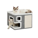 Cat Houses for Indoor Cats, Covered Cave Bed with Scratch Pad and Fluffy Ball, Foldable Cat Hideaway Condo for Large Cats, Modern Kitten Bed,16.5x16.5x13 inches (Grey, Large)