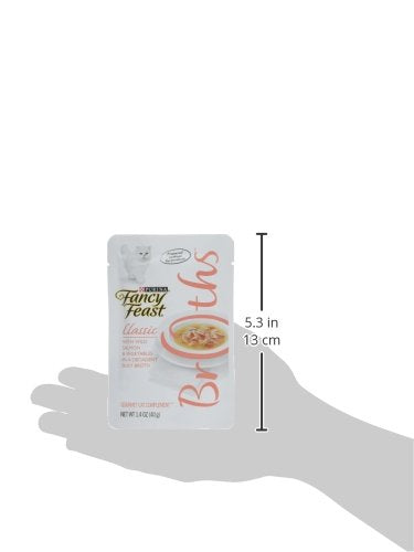 Purina Fancy Feast Lickable Wet Cat Food Broth Complement, Classic With Wild Salmon and Vegetables, (Pack of 16) 1.4 oz. Pouches