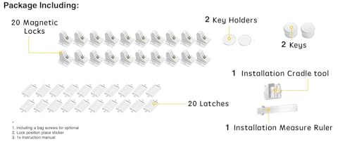 Vmaisi 20 Pack Magnetic Cabinet Locks Baby Proofing and 2 Keys | Children Proof Cupboard Drawers Latches - Child Safety Adhesive Lock Easy Installation