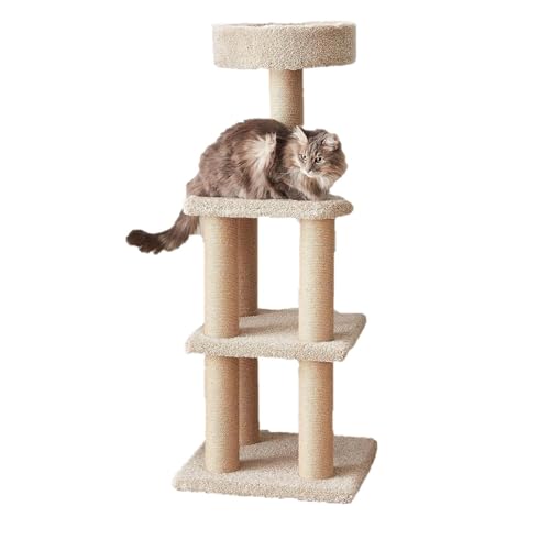 Basics Cat Tree Tower - Multi-Level Climbing Activity Center for Indoor Cats & Kittens with Scratching Posts, Platform, Jute Rope, Large (45.9"H), Beige