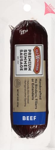 Old Wisconsin Premium Summer Sausage, 100% Natural Meat, Charcuterie, Ready to Eat, High Protein, Low Carb, Keto, Gluten Free, Beef Flavor, 8 Ounce