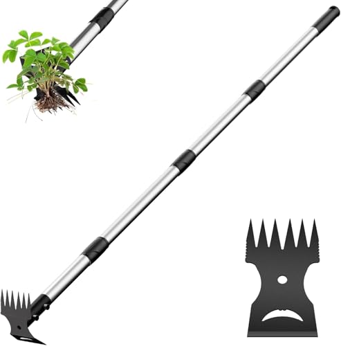 Weed Puller Tool with Long Handle 2-in-1 Garden Hoe and Weed Rake | Adjustable Length Weeding Tool, Heavy Duty Weed Remover, Hoe Garden Tools for Weeding, Home Gardens, Lawns, Patio, Yards