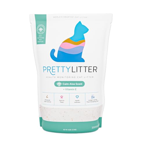 PrettyLitter Health Monitoring Cat Litter, Calm Aloe, 6 lb. Bag | Up to 1 Month Supply, Non-Clumping, Advanced Odor Control, Automatic Litter Box Compatible, Color Changing Silica Crystals