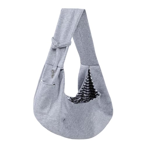 Dog Carrier Sling - Reversible Puppy Carrier Purse with Storage Pocket, Hand-Free Dog Sling Carrier for Carry Small Dogs and Cats, Travel Safety Harness, Dog and Cat Harness (Gray)