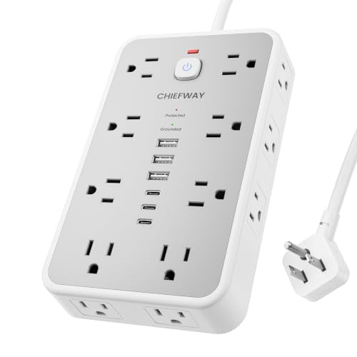 6 FT Surge Protector Power Strip with 6 USB, 16 Outlets, 2400J | 3 USB-A & 3 USB-C Ports, 1.7" Wide-Spaced Outlets, 1875W/15A, Flat Plug, 4-Sided Design for Home, Office, Dorm & Gaming