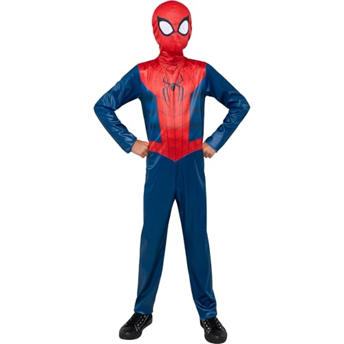 MARVEL Spider-Man Official Youth Halloween Costume - Premium Printed Jumpsuit with Pull On Fabric Mask