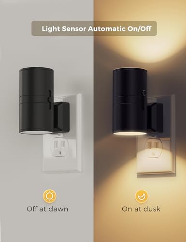L LOHAS LED Night Light Plug in, Modern Night Lights Plug into Wall, Dusk to Dawn Sensor, Soft White 3000K, 0-100LM Adjustable Brightness, Dimmable Night Lights for Hallway Bedroom Stairway, 2 Pack