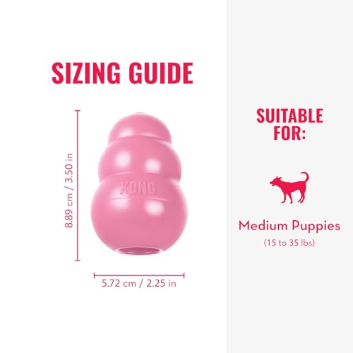 KONG - Puppy Toy Natural Teething Rubber - Fun to Chew, Chase and Fetch - for Medium Puppies - Pink