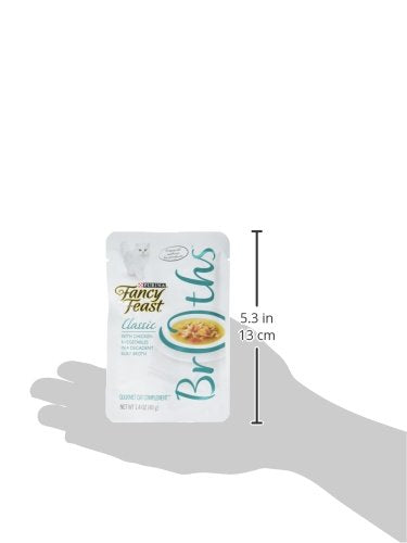 Purina Fancy Feast Broths Classic With Chicken and Vegetables Lickable Wet Cat Food Broth Topper, Pack of 16, 1.4 oz Pouches