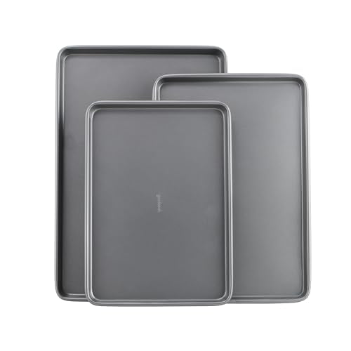 GoodCook Everyday Nonstick Baking Sheet Set, 3 Pack Includes Small (13×9) Medium (15×1) and Large (17×11) Pans Carbon Steel Construction Cookie Sheets Bakeware Set, Gray
