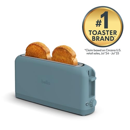 bella 2 Slice Slim Toaster, Fits-anywhere™ Kitchenware, 6 Setting Shade Control with Reheat & Cancel Buttons, Fits Sourdough, 10” Long Slot, Anti Jam & Auto Shutoff, 900 Watt, Surf